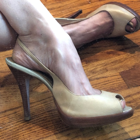 Cathy Jean Shoes - Tan Sling-back Heels Sandals